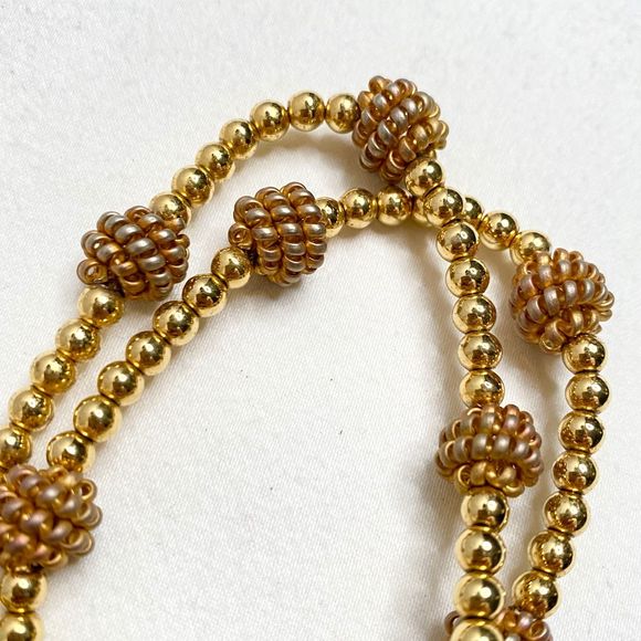 Anne Klein Station Choker Necklace Burnished Knots Over Gold Tone Ball Beads - Picture 3 of 9